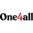 One4all typed in bold lettering. The words One and all are in black with a red 4 between the words with no spaces. 