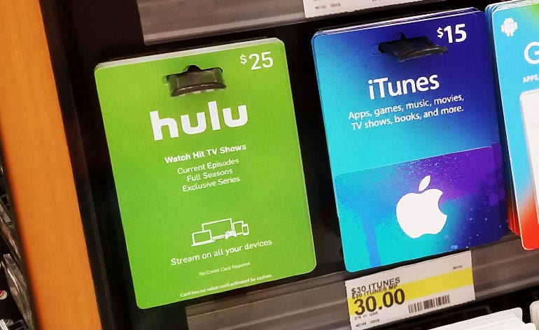 Hulu and iTunes gift cards