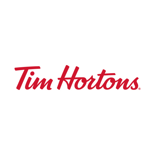 Tim Horton's name in red on a white background