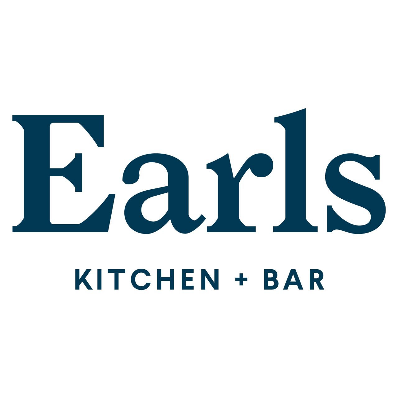 Earls is typed in red in lowerscase bigger letters with smaller words Kitchen + Bar underneath in uppercase letters