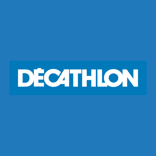 Decathlon name in white with blue background