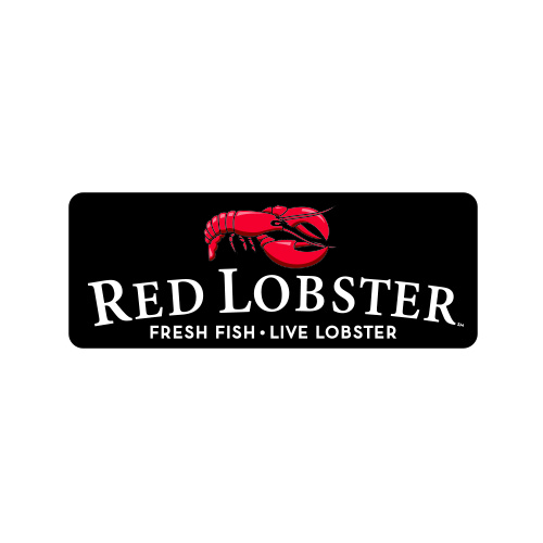 Red Lobster written in white on a black background with a red lobster above 