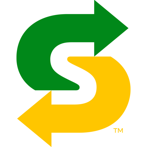 Subway en lettres grasses. « Sub » est en jaune avec une flèche sur le « S » pointant vers la gauche, et « way » est en vert avec une flèche sur le « y » pointant vers la droite