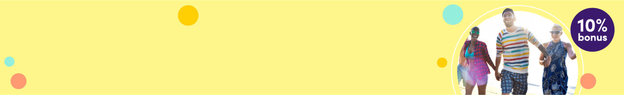 image of family walking on the beach with the image of a one4all card on a yellow background