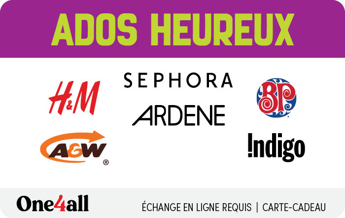 Shop Carte-cadeau virtuelle Ados Heureux de One4all (Version FR) at GiftCards.ca