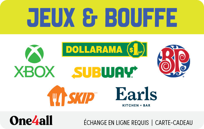 Shop Cartecadeau virtuelle Jeux & Bouffe de One4all (Version FR) at GiftCards.ca