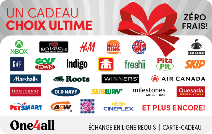 Image de la version francais de la carte-cadeau virtuelle One4all Ultime pour le Canada.