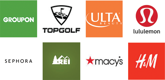 Groupon, Top Golf, Ulta, Lululemon, Sephora, REI, Macy's, H&M