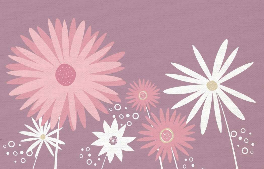 Pink and white flowers on a mauve background