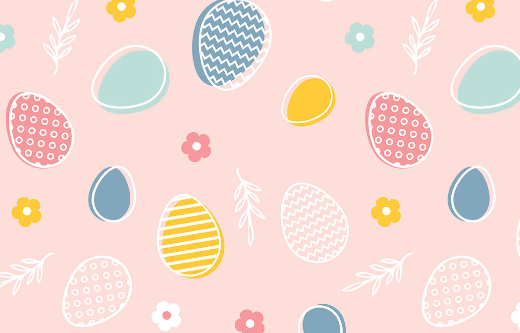 Pink card with colorful easter eggs