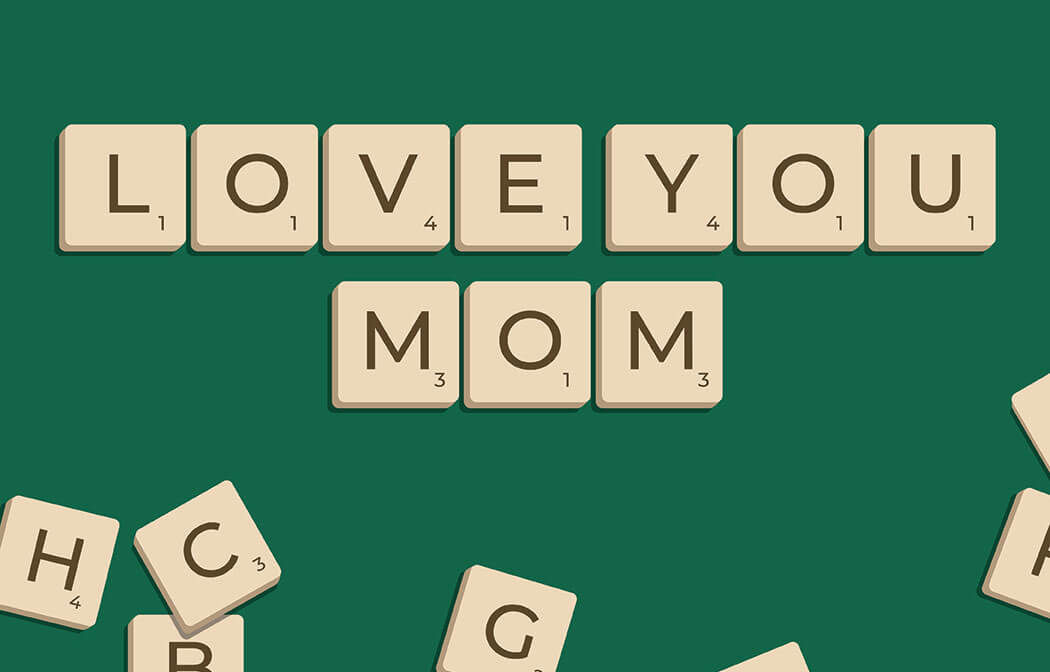 love you mom green mothers day gift card with scrabble game pieces