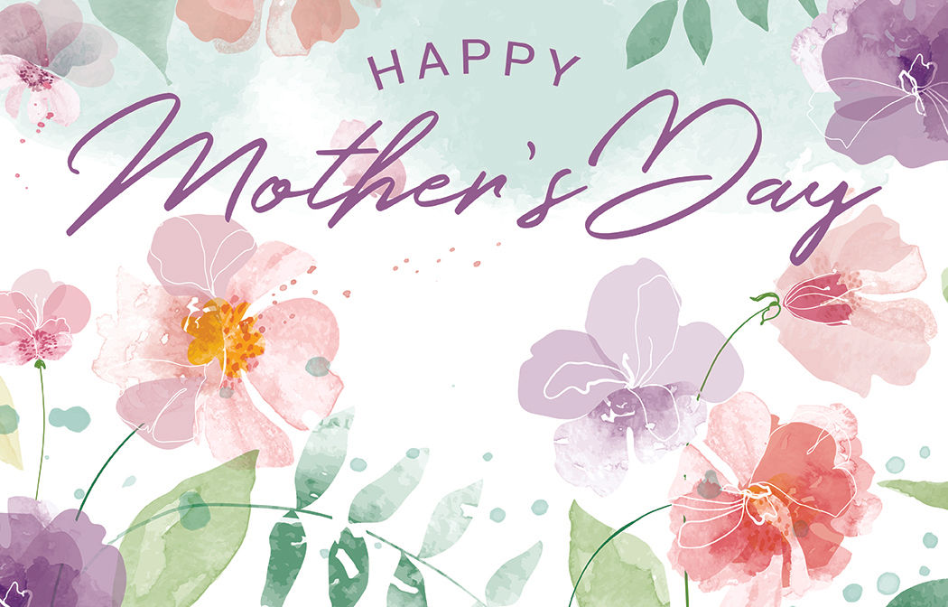 happy mothers day gift card watercolor purple orange and pink flowers