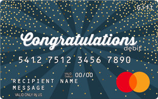 Congratulations themed Mastercard Gift Card with gold confetti design